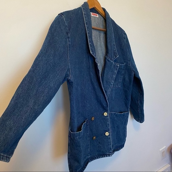 VINTAGE Nevada Denim Jacket Medium Blue Collar Jean Jacket Button Up - Picture 4 of 12